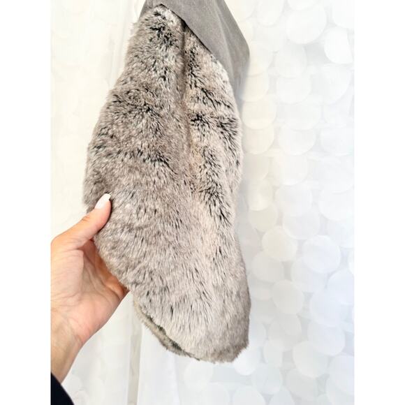 Pottery Barn Faux Fur Minky Grey Christmas Stocking Gray Holiday Decor LARGE - Picture 3 of 7